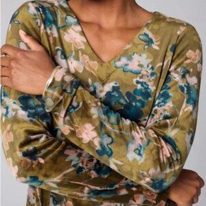 J. Jill Pure Jill S Small Tunic Top Floral Velour Velvet V Neck Long Sleeve